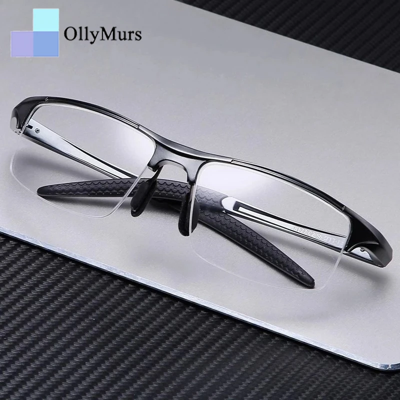 

OLLYMURS Men Aluminum-magnesium Sports Cycling Half-frame Glasses Trendy Small Face Optical Prescription Eeyglasses Frame Women