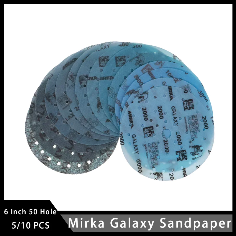 5/10 Pcs 6 Inch 50 Hole Mirka Galaxy Sandpaper Hook and Loop Wet and Dry Sandpaper Ceramic Grain for Polishing Car Body Metal