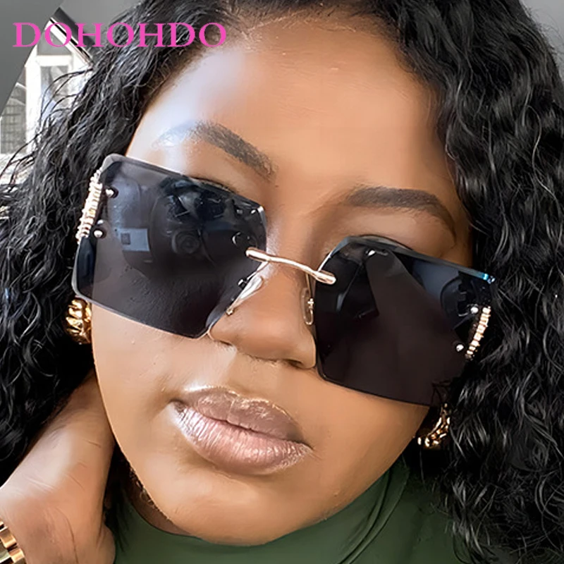 Rimless Retro Square Sunglasses UV400 Gold Gradient