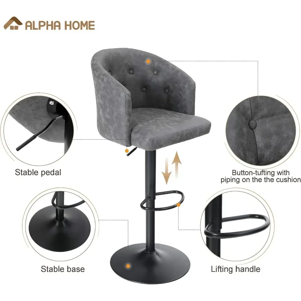 Swivel Bar Stool Adjustable Airlift Counter Height Bar Stool Kitchen Dining Cafe Hydraulic PU Leather Bar Chair with Padded Back