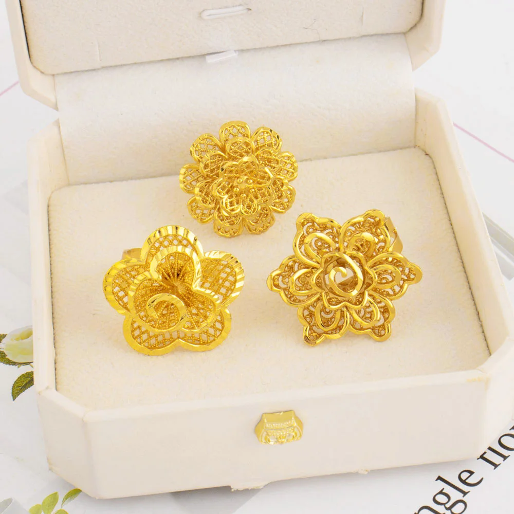 Äthiopien Dubai Blume Gold Farbe Arabische Ringe Größenverstellbar Für Frauen 18K Gold Überzogene Hochzeit Schmuck Afrikanische Party Geschenk – Detail 12