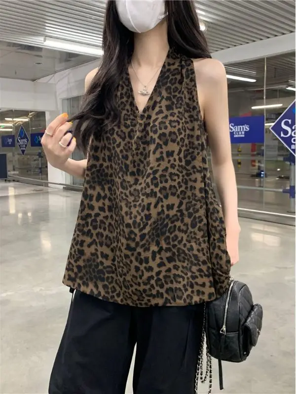 Ele Leopardenmuster ter Ne Bal Top Damen Faionable Vaion Feel Cool Sommer Neues Retro Top Trendy