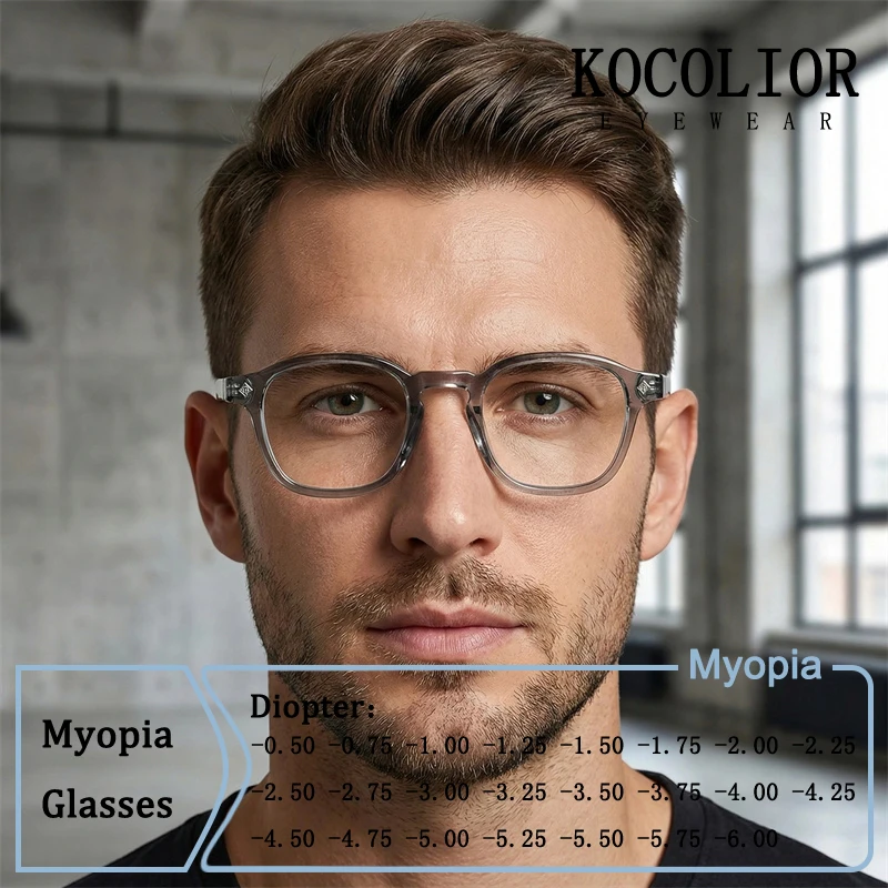 

Brand Design New Square Frame Metal Legs Core Plug Myopia Glasses Custom Prescription Photochromic Anti Blue Light Men Eyewear