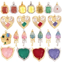 New Style Geometry Heart Shape Mixture Charm Jewelry Findings,Fashion 18k Gold Inlaid Rainbow Zircon Necklace Pendant Supply L31