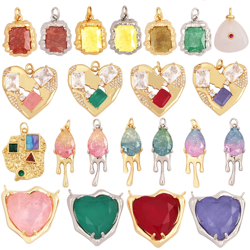 New Style Geometry Heart Shape Mixture Charm Jewelry Findings,Fashion 18k Gold Inlaid Rainbow Zircon Necklace Pendant Supply L31