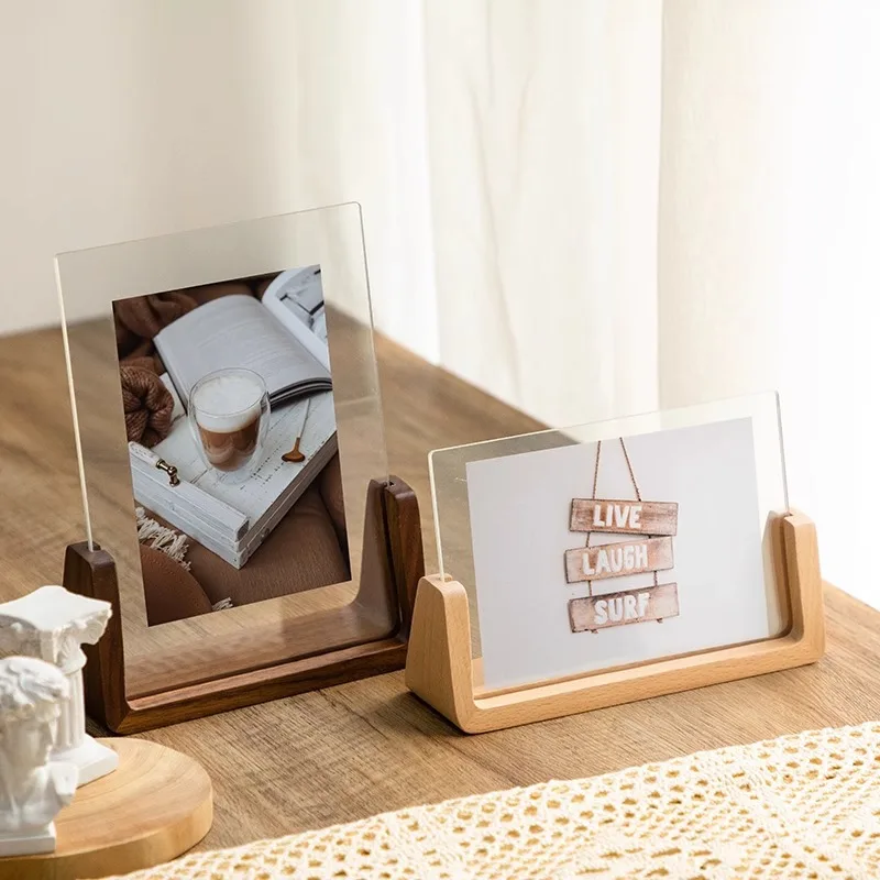 Acrylic Solid Wood Photo Frame Table Decor Creative Gift Desk Display Stand 7 8 Inch U Type Photo Frame for Desk Photo Frame