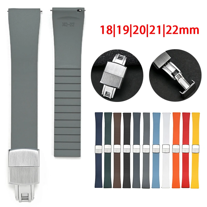 

CTS FKM Fluoro Rubber Watch Band 18mm 19mm 20mm 21mm 22mm Universal Quick Release Folding Buckle Strap Bracelet for Cut To Size