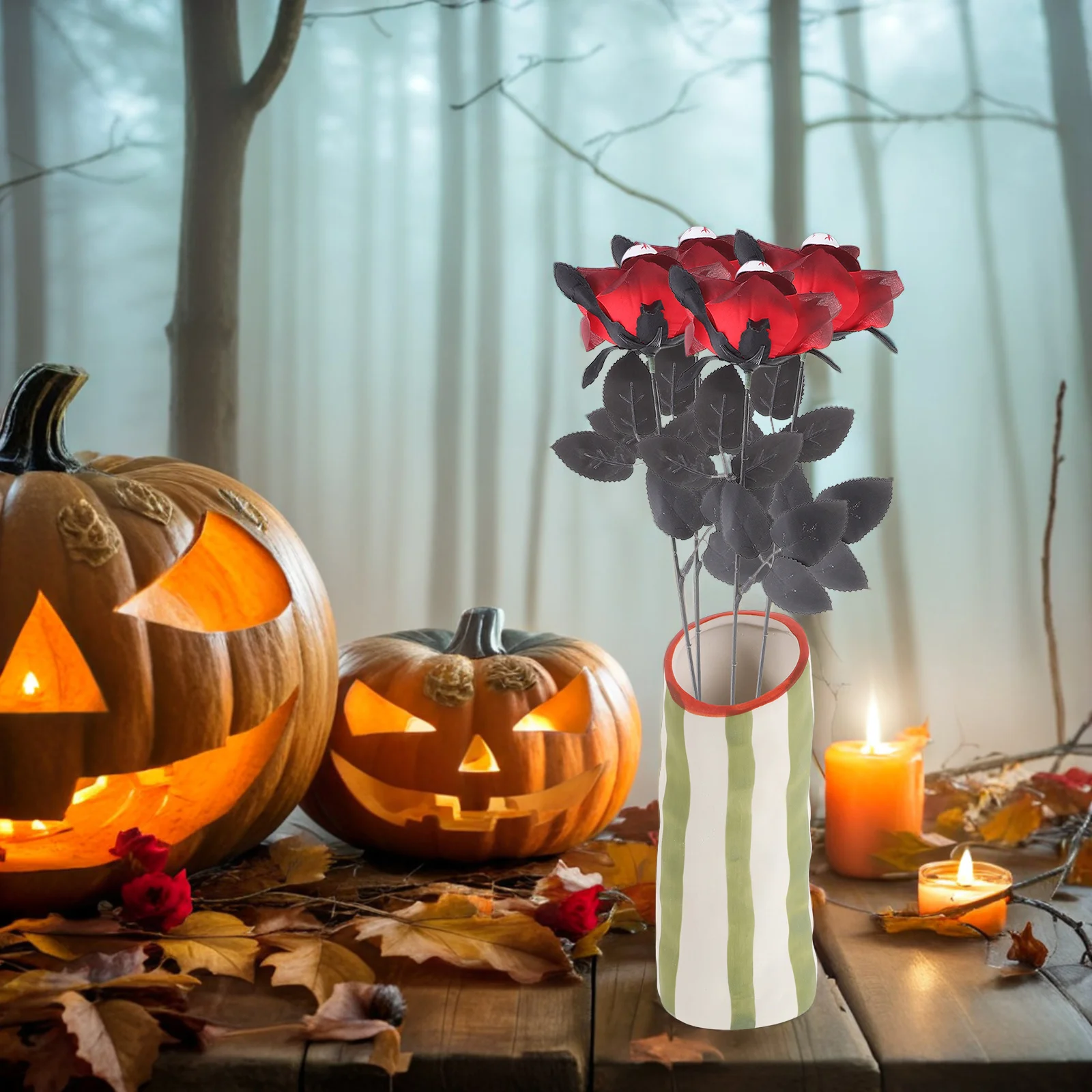 

12Pcs Artificial Bouquet Eyeballs Halloween Party Decor Fake Roses Outdoor Indoor Spooky Floral Decoration