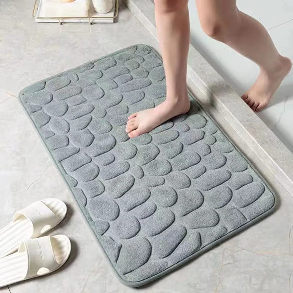 Thickened flannel embossed absorbent bathroom anti-slip mat furry solid color shower room mat entrance door mat