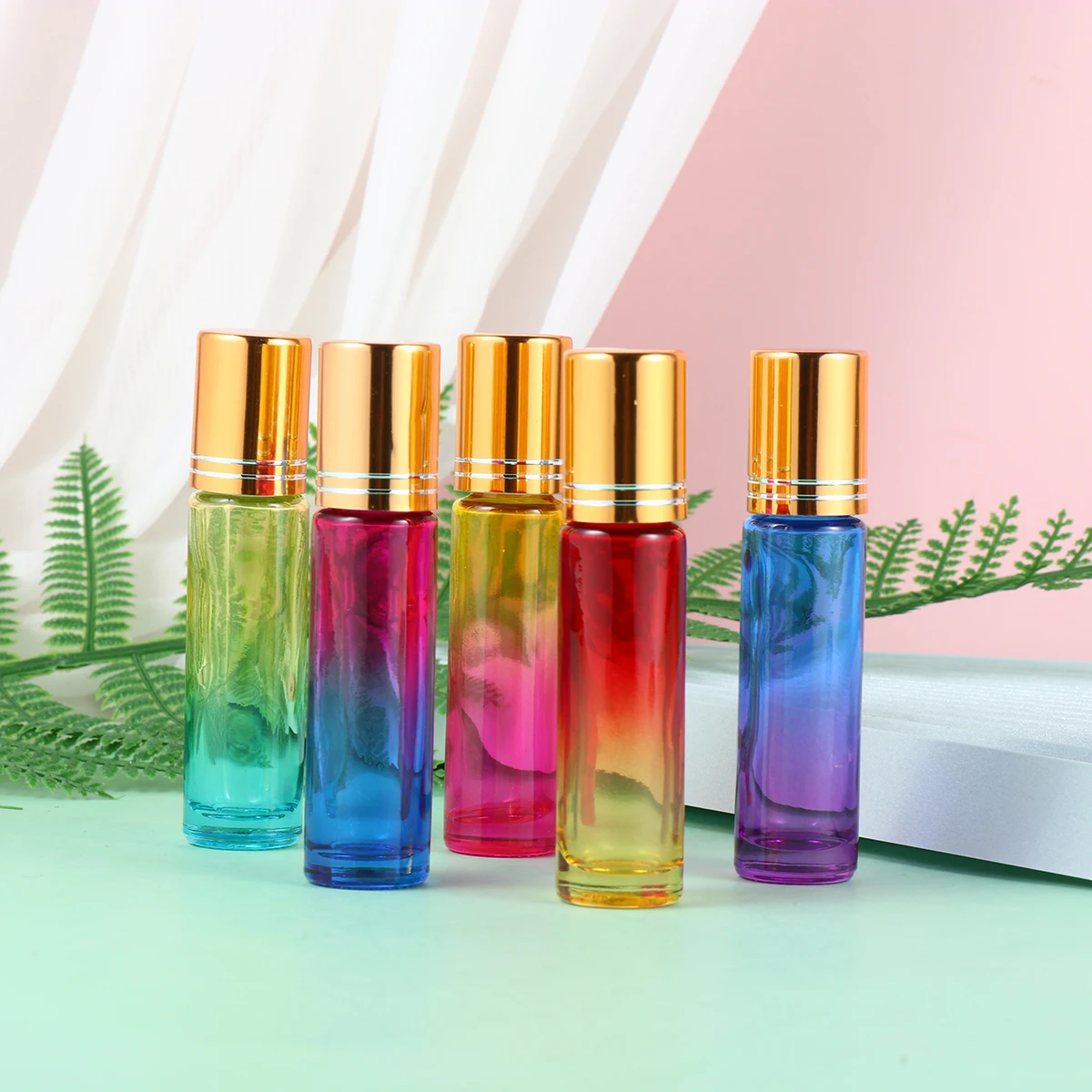 

10Pcs Roll-on Bottles Leakproof Mini Empty Bottle Color Gradient for Essential Oil Perfume Refillable Subpackaging