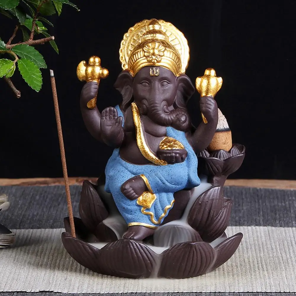 Incense Burner Censer Holder Lord Ganesha India Elephant God Backflow Gift Decor