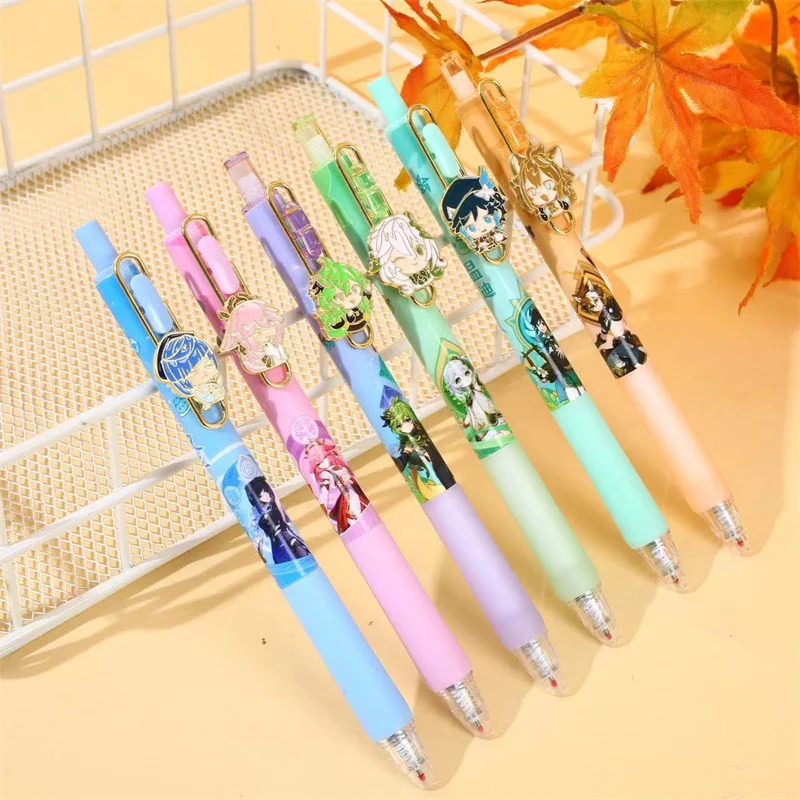 24pcs/lot Creative Genshin Impact Gel Pen Cute 0.5mm Black Ink Signature Pens Stationery Gift School Writing Supplies