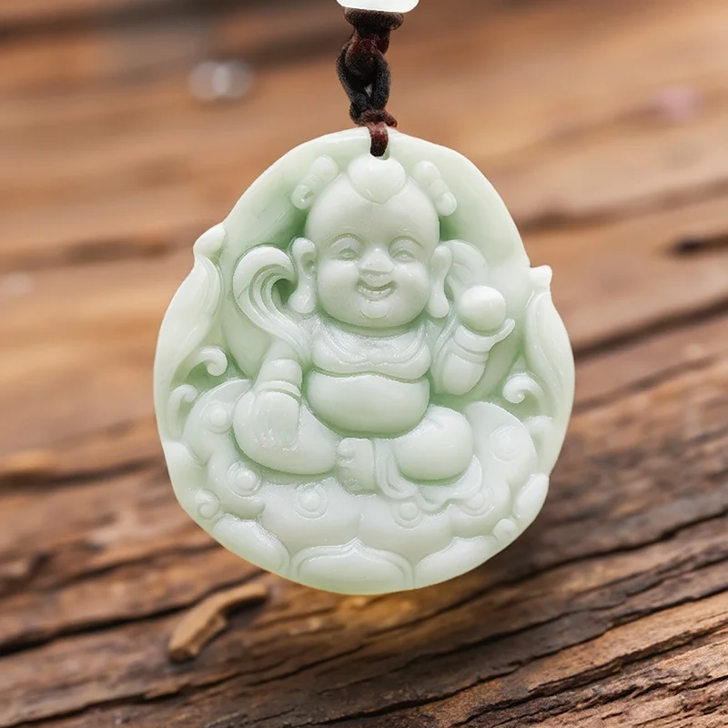 Green Real Jade Nezha Pendant Necklace Stone Accessories Gemstones Gifts for Women Men Natural Jewelry Carved Amulet Luxury