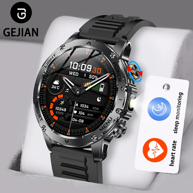 

GEJIAN Men's Smart Watch 1.7-inch Large Screen IPS HD Split Screen Supports Bluetooth Call Heart Rate Monitoring Outdoor Watch