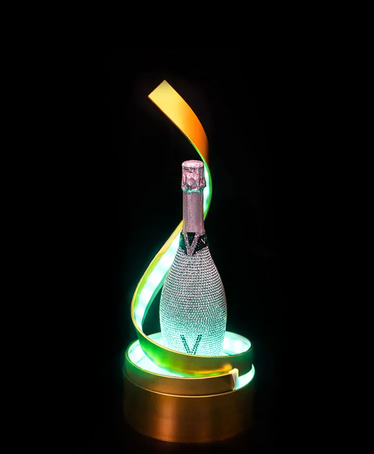 Botella de champán LED en espiral dorada, presentador de bebidas alcohólicas, botella de líquido, glorificador VIP, estante de vino, exhibición para fiesta de boda, club nocturno