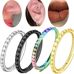 Pyramid Hinged Nose Ring Hoop Titanium Septum Rings Tragus Rook Ring Piercing Jewelry Lip Labret Ring Clicker Cartilage Earring