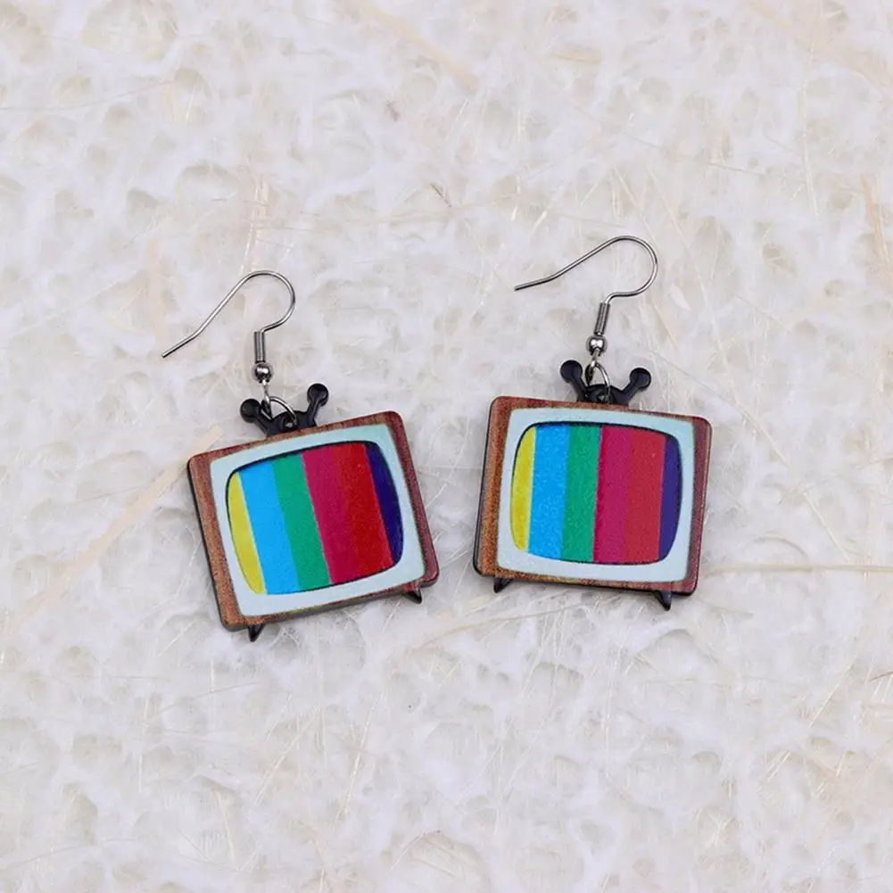 Tv Drop Earrings Unique Retro Colorful Television Dangle Earrings Statement Tv Drop Jewelry Accessories Gift Women Hook Earrings