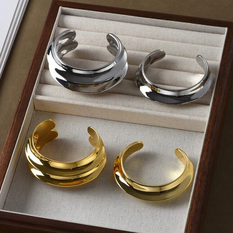 Fashion Gold Silver Smooth Multi Layer Wide Gold Plated Brass Bracelet Women Top Quality Design Jewelry