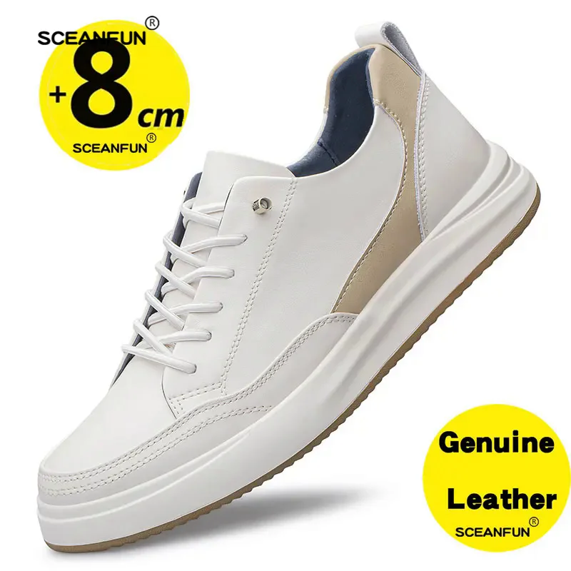 Man fashion genuine leather increase height 4/6/8cm casual sport platform shoes tennis invisible height increasing shoes 36-43