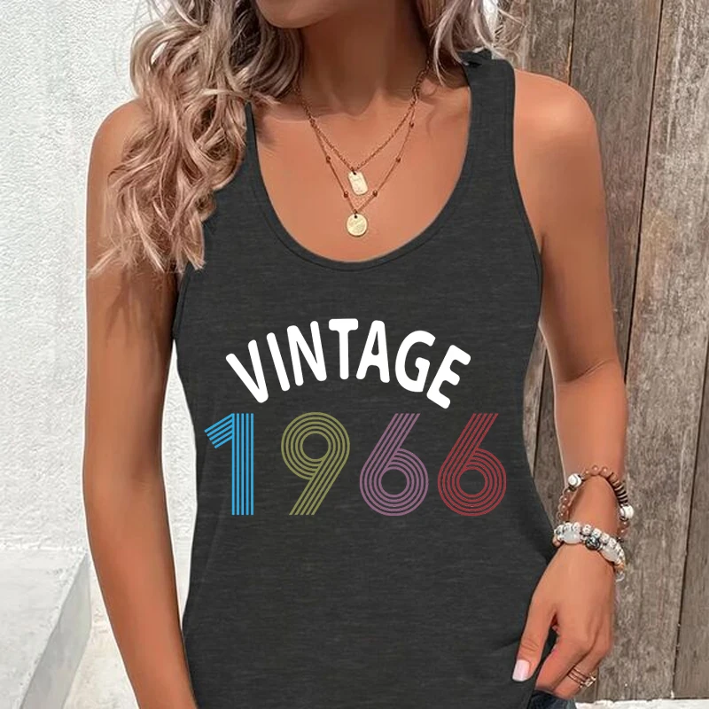 

Retro 1966 Vintage 60th Birthday Tank Top Women Casual Summer Sleeveless Graphic Vest Fashion Grandma Mom 60th Gifts Tshirts