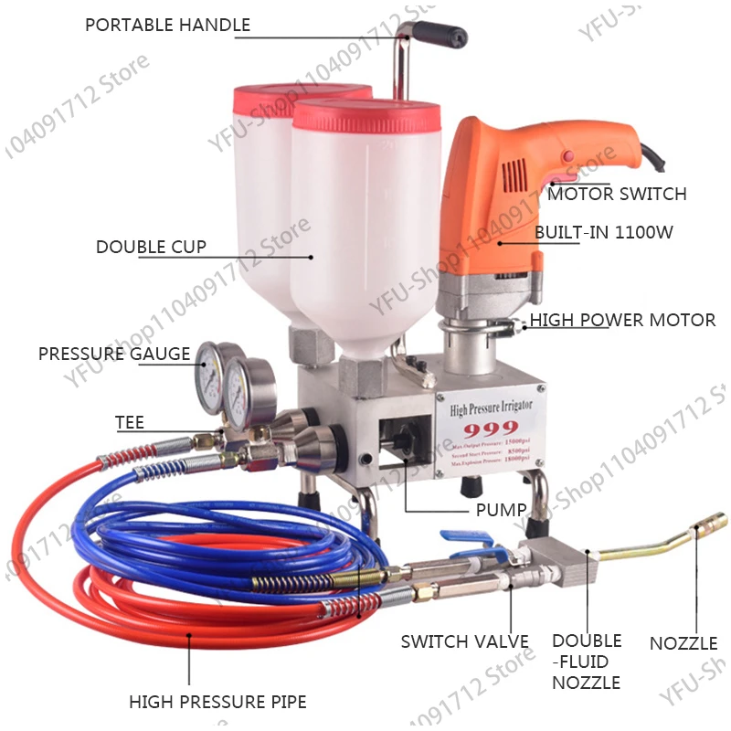 Two-Component Waterproof Wall Repair Polyurethane Grouting Machine 220V/1100W Electric Intelligent Remote Control Grouting Pump