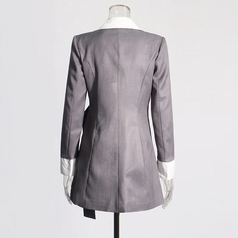 سترة بدلة بألوان متعددة بتصميم جديد لعام 2025 للنساء - سترة بدلة خصر مخصصة بأزرار رمادية للأسفل للركاب