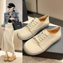 Wide Toe Sneakers Shoes Women's Lace Up Sneaker Girls Harajuku Half Slipper Sneakers Woman Faux Leather Mules Vulcanized Sneaker