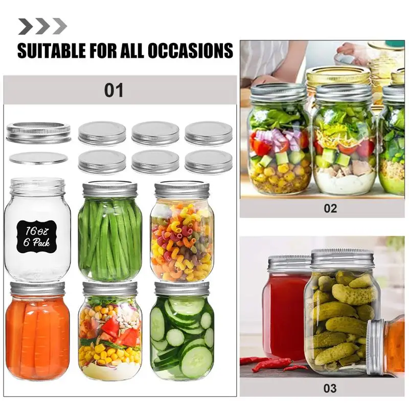 6Pcs Mason Jar Airtight Glass Canister Sealed Bottle Lid Food Container Tea candy Kitchen Storage Large Capacity For Kitchen