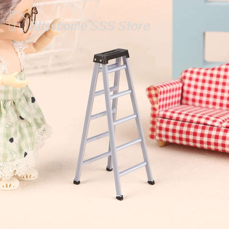 【S】1:12 Dollhouse Mini Plastic Ladder Model Dollhouse Furniture Ladder Decor Toy Accessories Micro Scene Construction Props