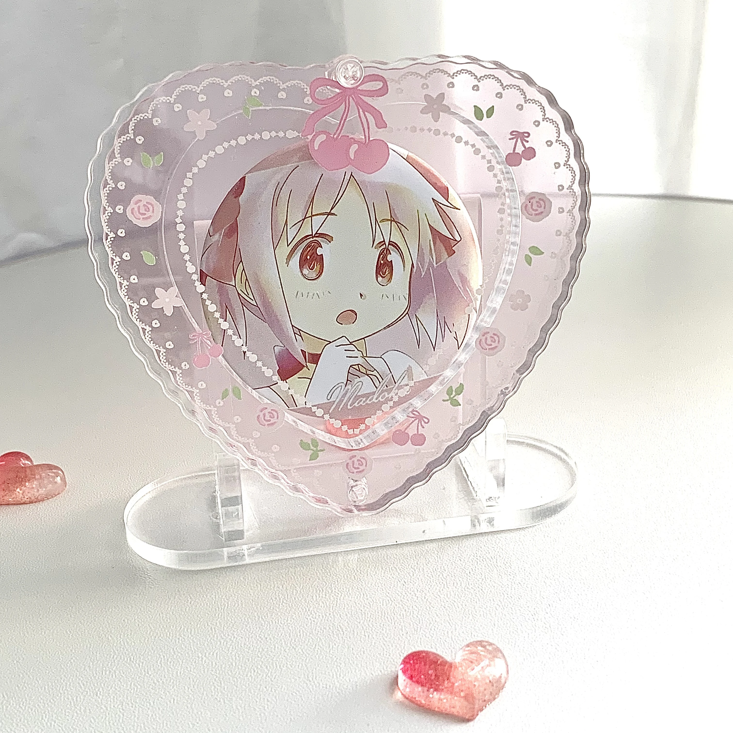 

Kawaii Lace Heart Acrylic Badge Wa Jiang Holder Aesthetic Anime Display Stand Organizer for Japanese Anime Gacha Collection