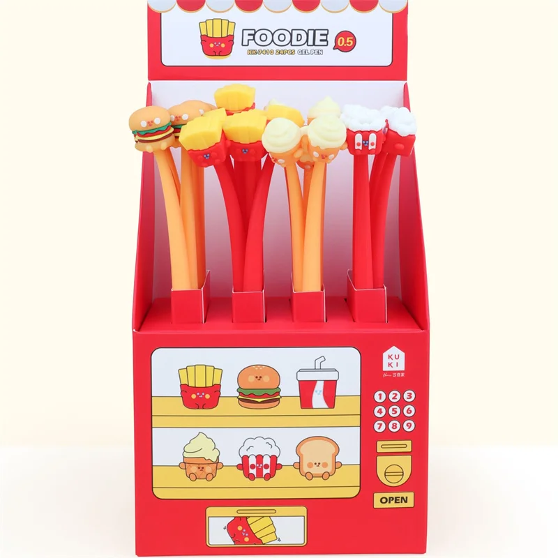 

24 pcs/lot Creative Hamburger Fries Popcorn Gel Pen Cute 0.5mm Black Ink Neutral Pens For Writing Office School Supplies