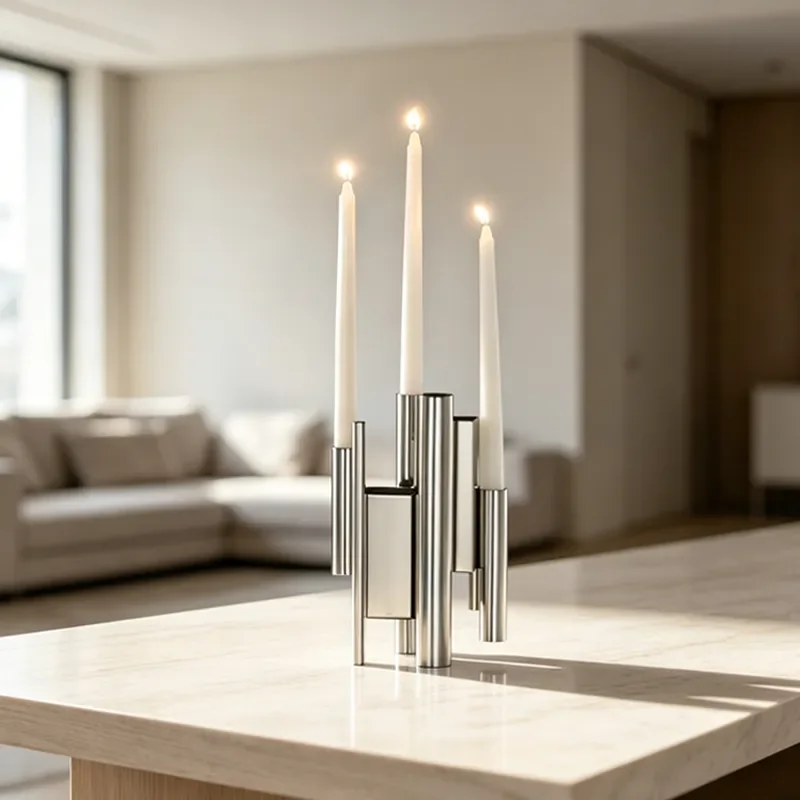 Modern Stainless Steel Candle Holder Creative Home Decor for Living Room Dining Table Entrance Hallway Hotel Decoration