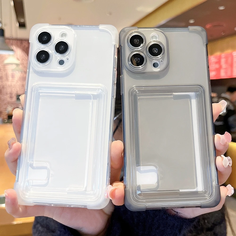 Transparent Card Holder Phone Case For Samsung A54 A53 A25 A35 A05 A12 A15 S22 S23 FE S24 Ultra Silicone Shockproof Funda Cover