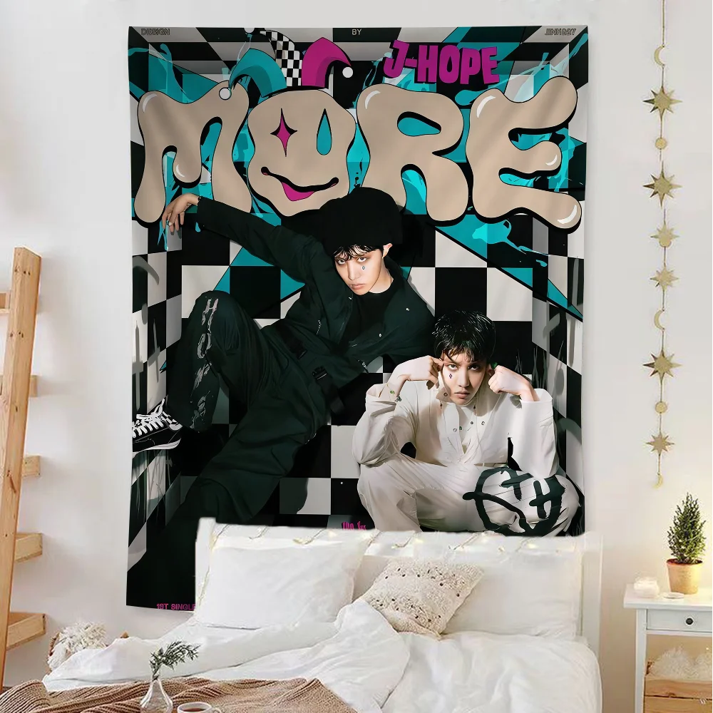 J-Hope -Arson Kpop Anime Tapestry Hippie Flower Wall Carpets Dorm Decor Wall Hanging Home Decor