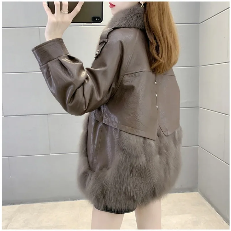 2023 New Autumn and Winter New Faux Fur Coat Women Cotton Thickened Leather Coat Youth Fashion Loose Imitation Fur Jacket