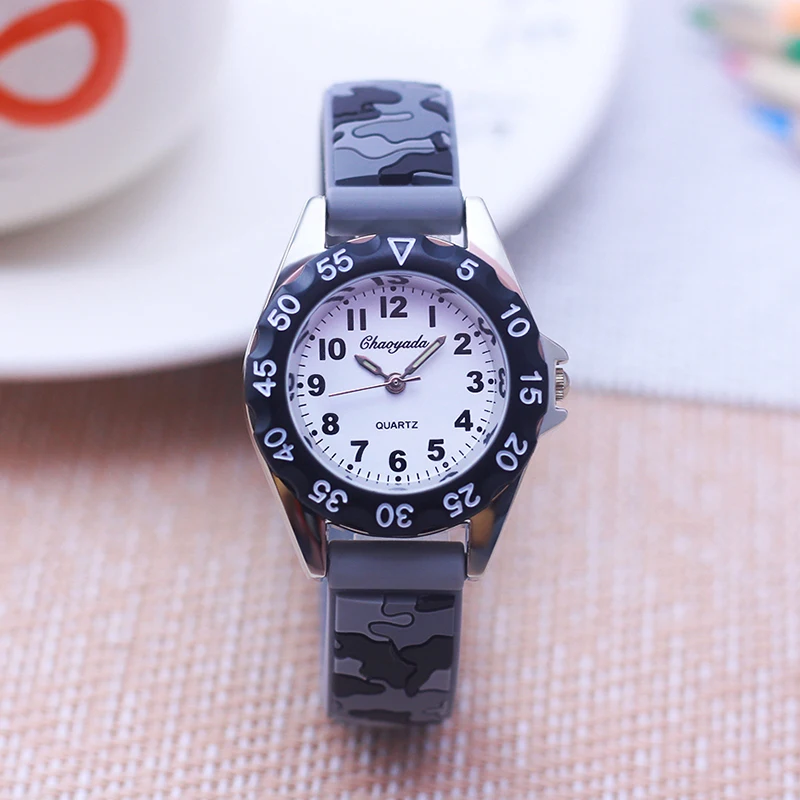 chaoyada kinderen jongens meisjes studenten coole siliconen militaire camouflage band quartz horloges kinderen verjaardag vakantie geschenken horloges