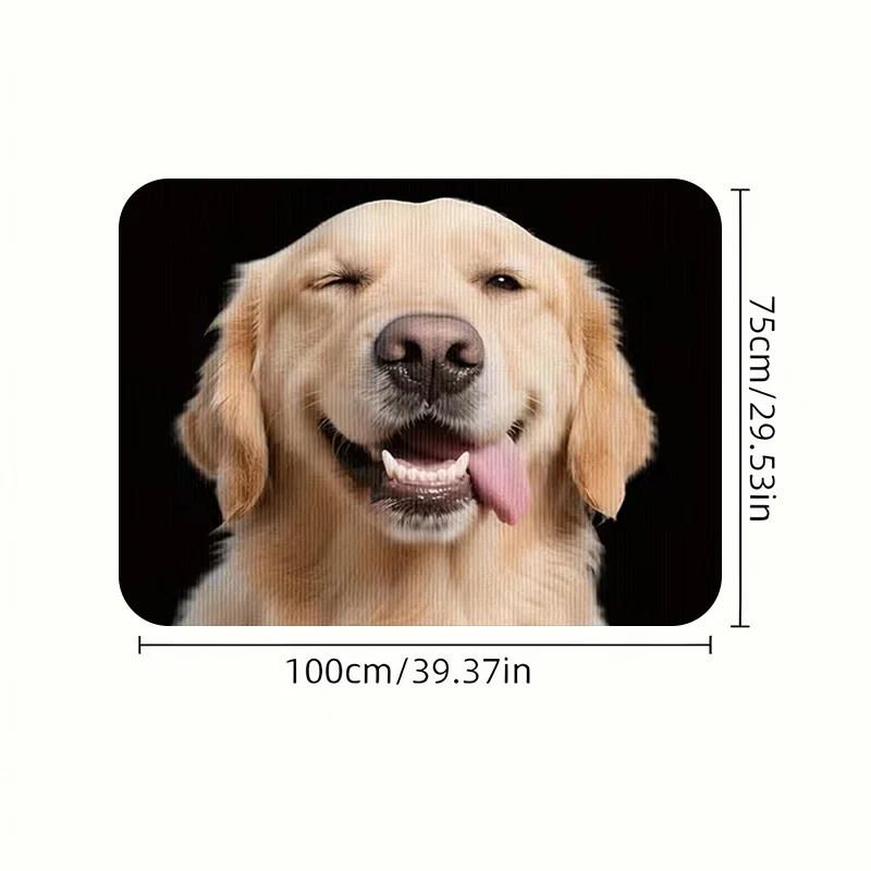 1pc Stylish Car Trunk Mat With Light Golden Fur Golden Retriever | Winking With Open Eye And Playful Expression, Black Backgroun