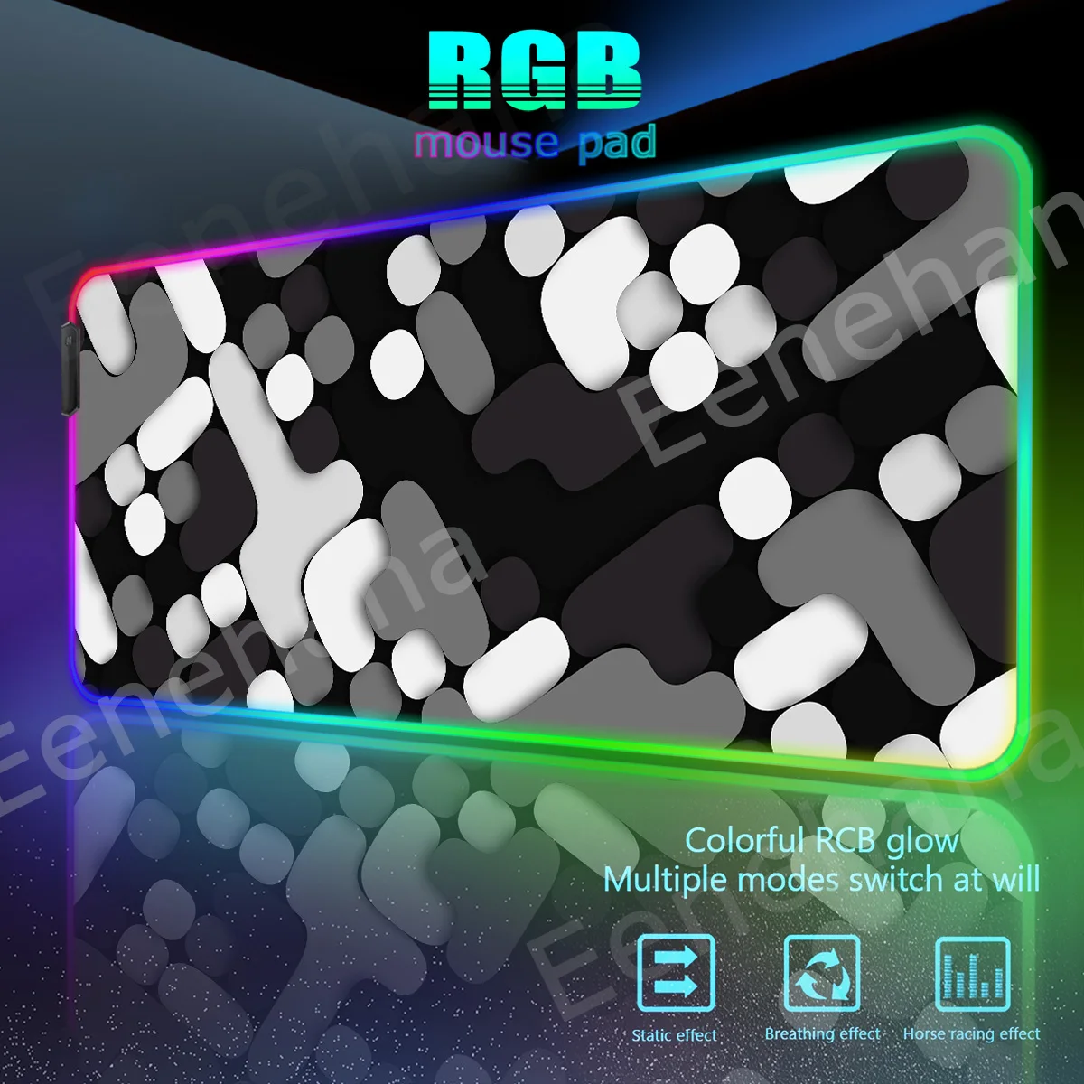

RGB Simplified Color Block Fluid Mouse Pad LED Xxl Black Rubber Anti Slip Carpet Large PC Gaming Computer Keyboard Accessories