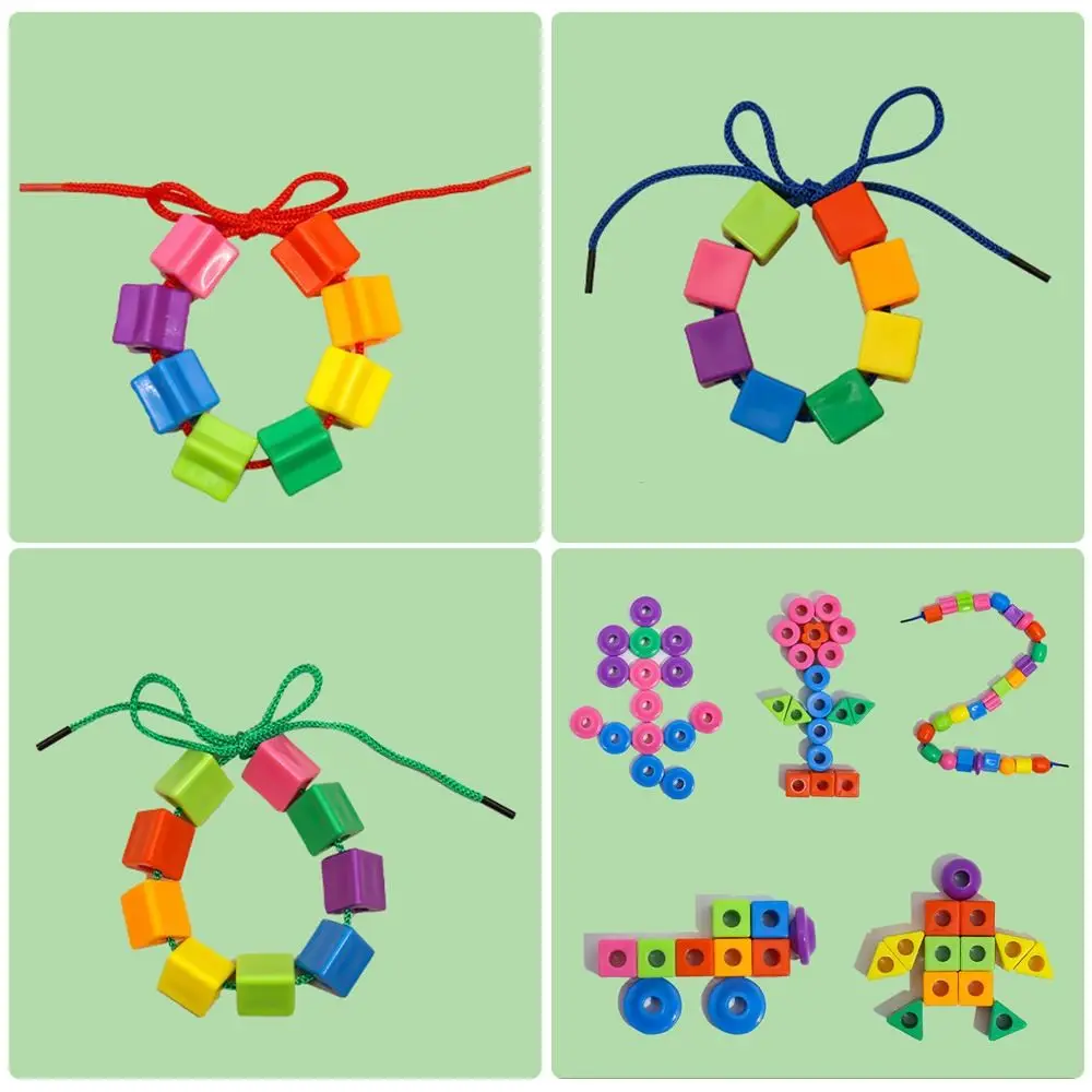 48/100/160PCS Multicolor Montessori Threading Beads Toy Geometry Shape Bracelet Toy Stringing Beads Toy Building Blocks Plastic