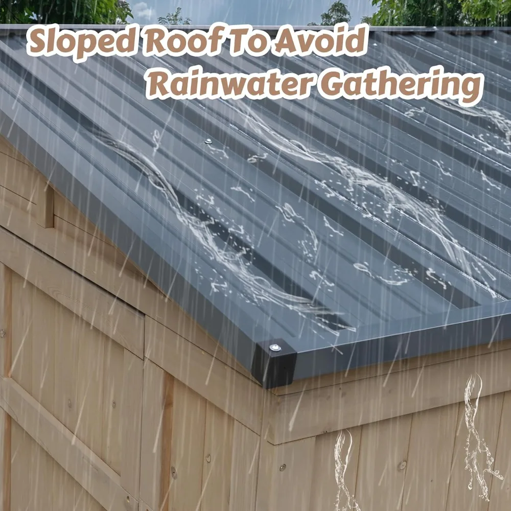 سقيفة تخزين خشبية خارجية مقاس 4 × 8 أقدام، مجموعة أدوات الحديقة مع 3 أبواب قابلة للقفل، صفعة معدنية مقاومة للماء #3