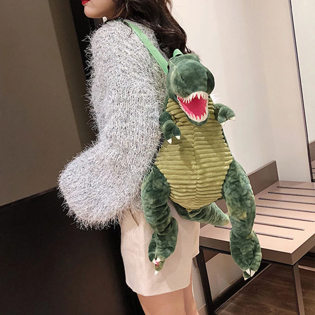 Mochila de dinossauro verde para crianças, saco amplo para livros e tablets, sem fio solto, projetado para todas as idades