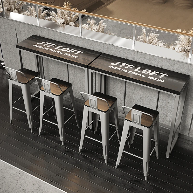 Industrial style solid wood bar table Internet celebrity creative high table and chair combination office cafe wall long table