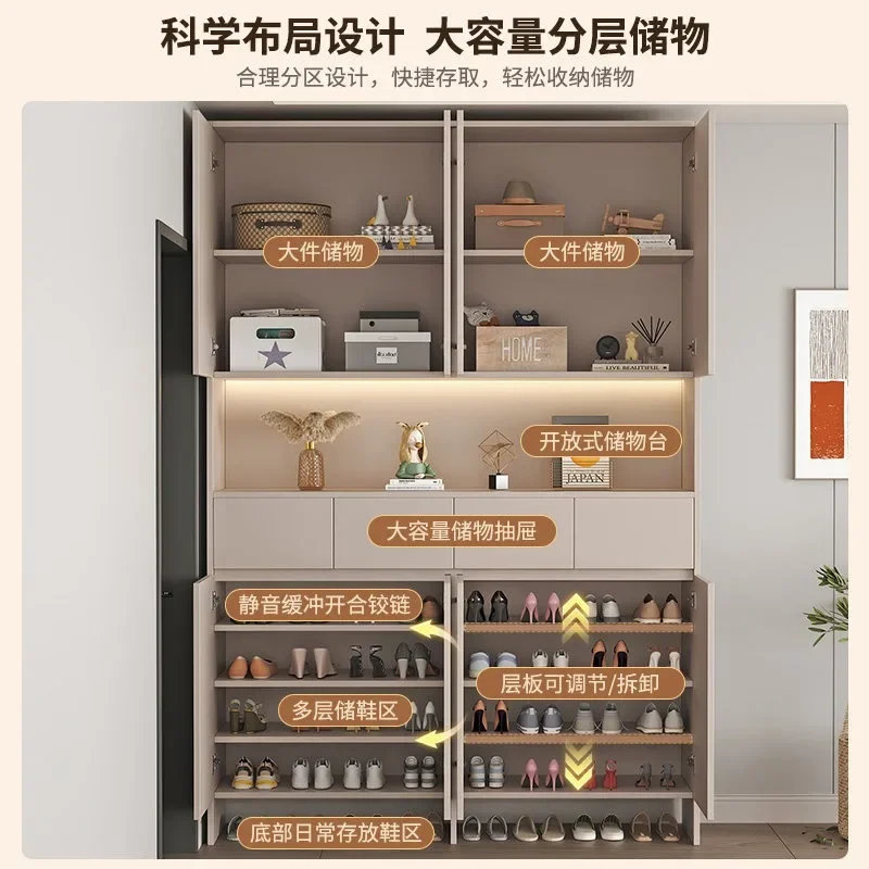 Solid wood shoe cabinet door household with pumping foyer storage cabinet integrated against the wall high  can b