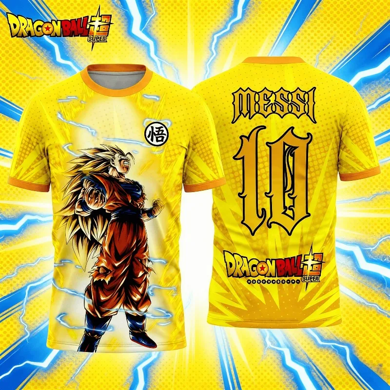 Dragon Ball Super Saiyan Grafiktrikot Messi Nr. 10 Fußballtrikots, Herbstsport, schnell trocknend, Herren-T-Shirt, Kinderbekleidung, T-Shirt