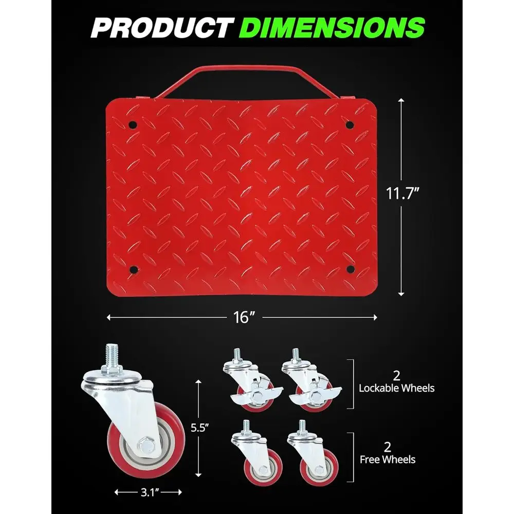 مجموعة دوللي سيارة شديدة التحمل مكونة من 4 قطع، سعة 6000 رطل، عجلات دوارة لسهولة حركة المركبات، أحمر #4