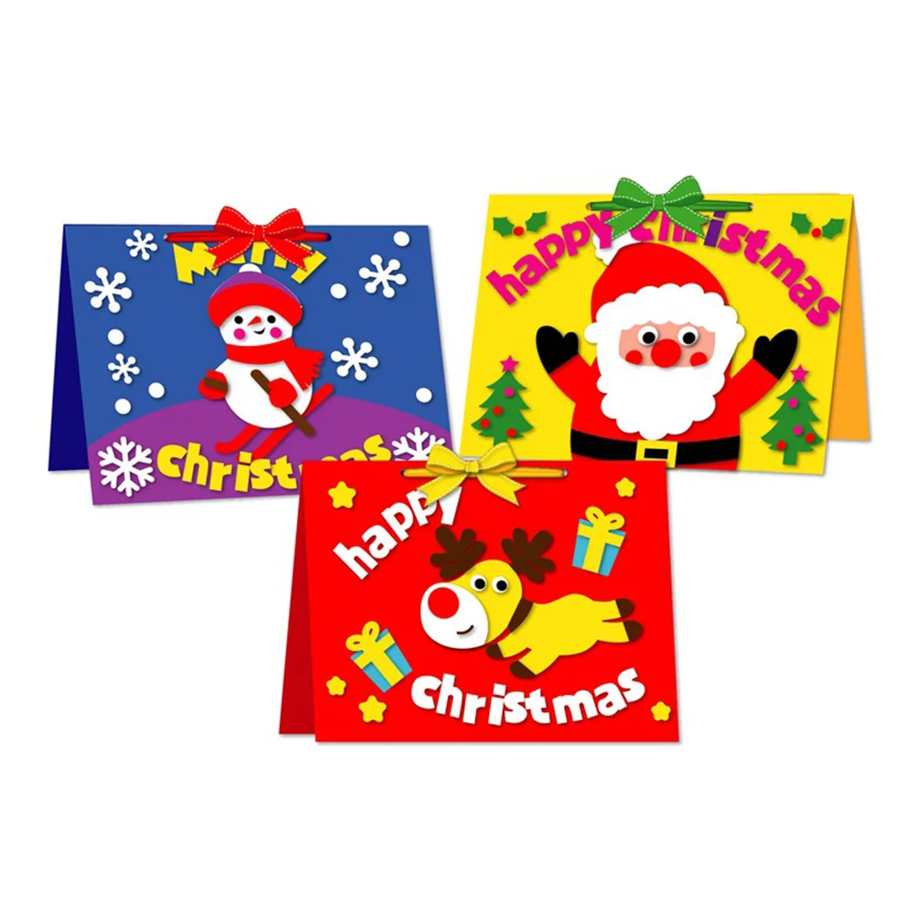 

3Pcs DIY Christmas Greeting Cards Craft Supplies Kindergarten Educational Accessories for Creative Learning Fun