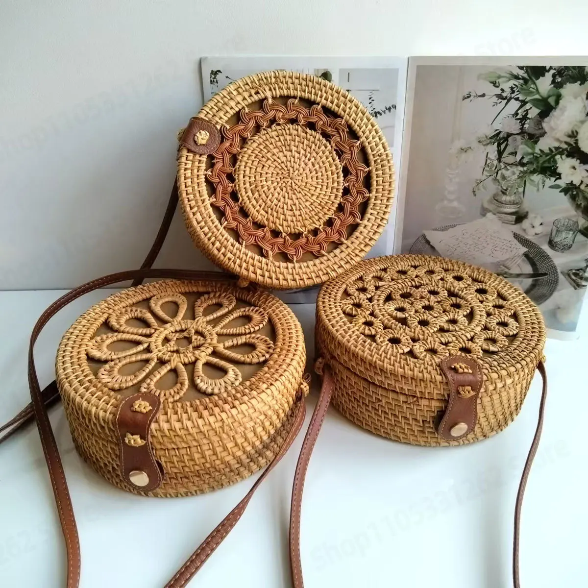 Autumn Rattan Woven Bag Hand-woven Messenger Bag Lipstick Small Bag Travel Personalized Handicrafts
