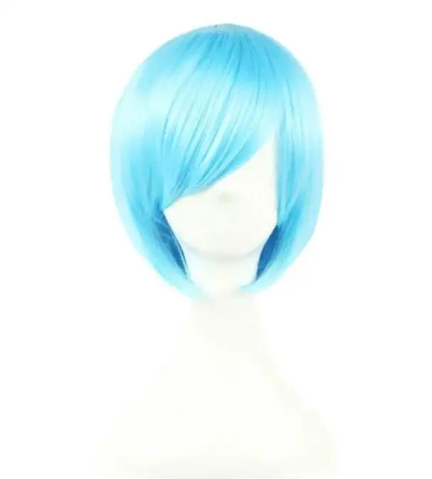 Parrucca corta Bob ondulata capelli blu cielo sintetico resistente al calore carnevale Costume di Halloween Cos-play Hairpiece