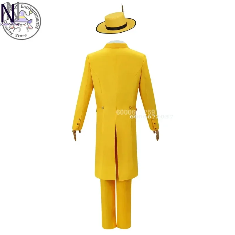 Máscara de Halloween, traje amarillo de Jim Carrey y disfraz de Cosplay, traje de juego de rol masculino, nueva ropa de Cosplay para fiesta de Halloween