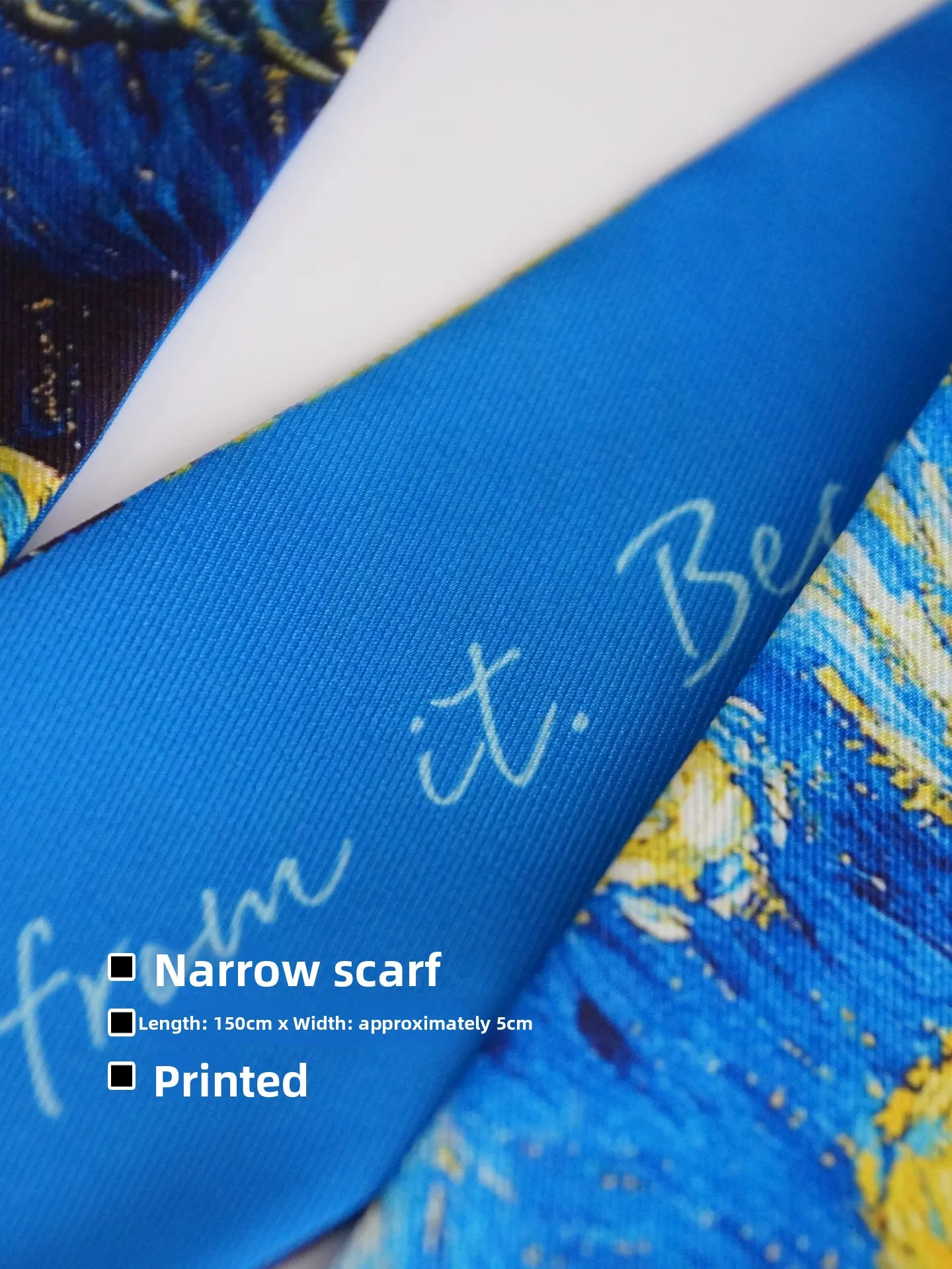 Summer Thin Long Stripe Scarf Klein Blue Van Gogh Oil Painting Fashion Accessory for Women Lightweight Spring Autumn Season